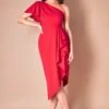 Goddiva Waterfall Sleeve Wrap Midi Dress - Red