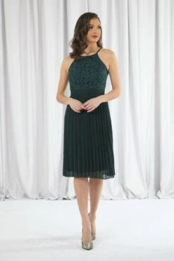Double Second Green Halter Neck Pleated Lace Dress -Yumi Clothing Shop DmRyedSA 11914