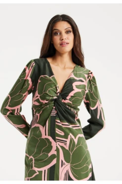 Liquorish Geometric Floral Knot Front Midi Dress -Yumi Clothing Shop DpN1IQke 14856