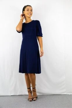 Signage Navy Round Neck Puff Sleeve Midi Dress 11 Signage Navy Round Neck Puff Sleeve Midi Dress -Yumi Clothing Shop E0Ok6oaT 15263