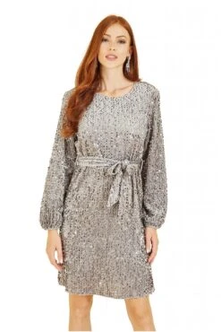 Mela London Silver Sequin Smock Dress -Yumi Clothing Shop E5XKIs5B 13392