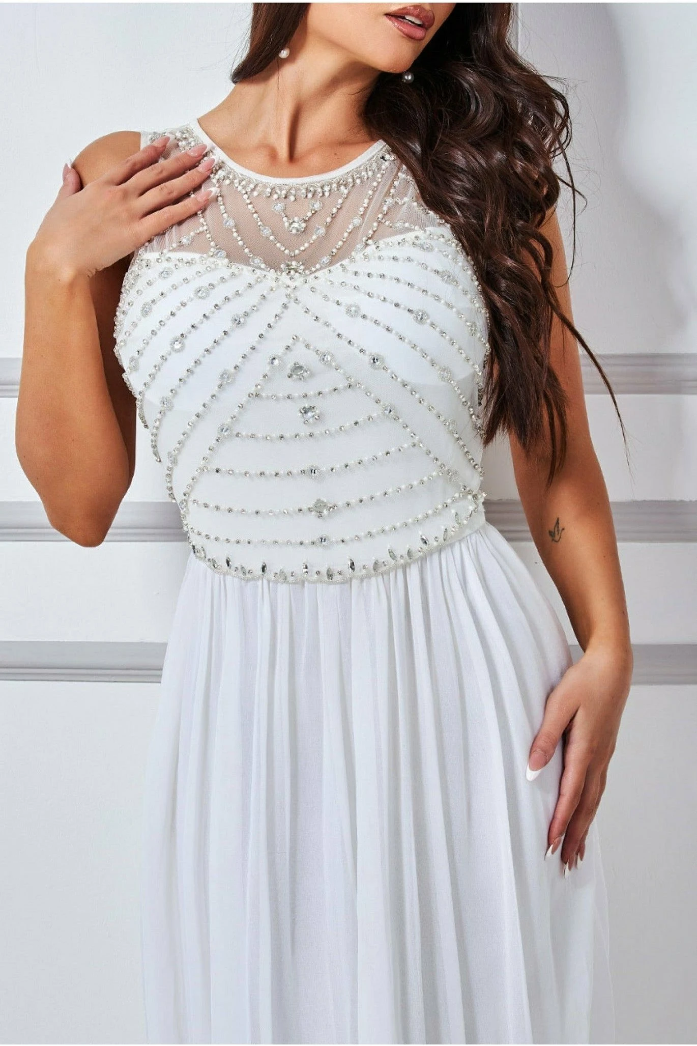 Goddiva Embellished Chiffon Maxi Wedding Dress - Cream 3 Goddiva Embellished Chiffon Maxi Wedding Dress - Cream - Image 3