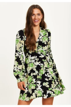 Liquorish Green Floral Print Mini Wrap Dress