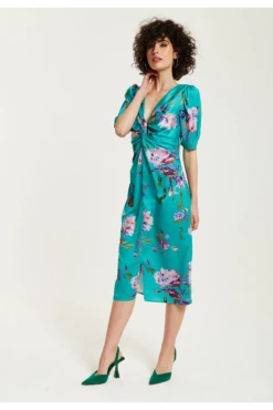 Liquorish Green Floral Knot Front Midi Dress -Yumi Clothing Shop ELMCi0s1 15636