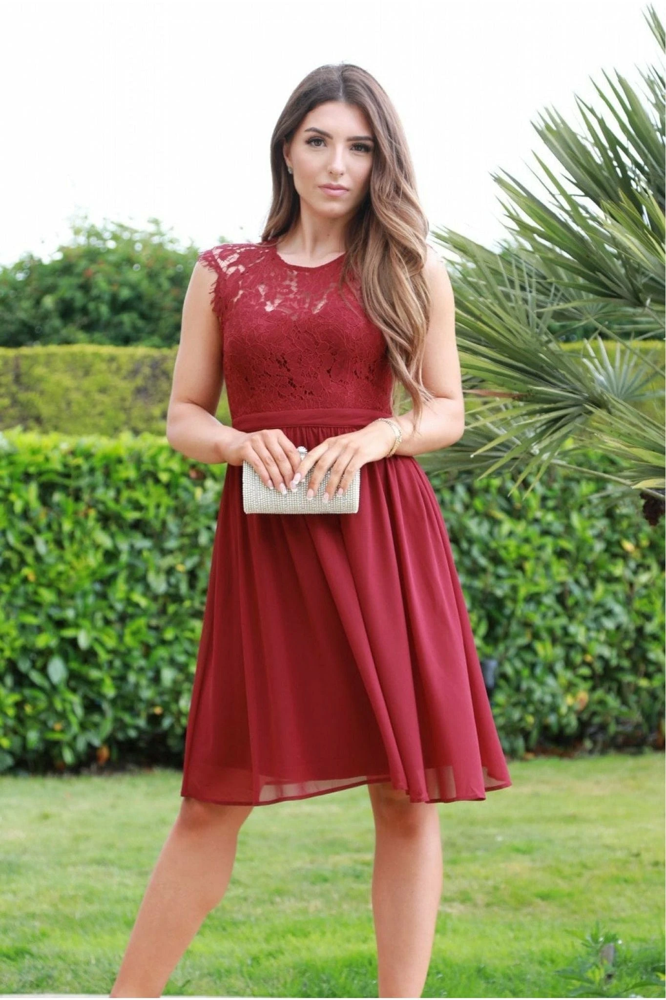 Double Second Red Scallop Edge Sleeveless Lace Dress 2 Double Second Red Scallop Edge Sleeveless Lace Dress - Image 2