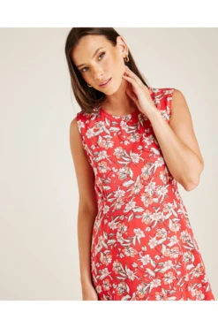 Dusty Pink Slit Front Printed Sleeveless Dress -Yumi Clothing Shop EaQc9SXL 12046