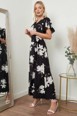 Lilura London Wrap Front Maxi Dress In Black Floral Print -Yumi Clothing Shop EdmbhEfL 15687