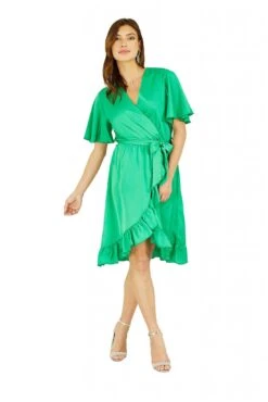 Mela London Green Satin Wrap Dress