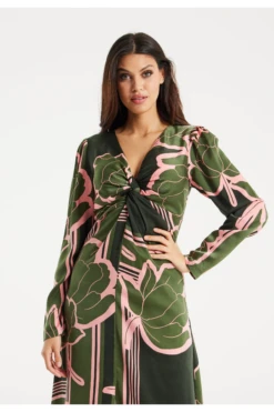 Liquorish Geometric Floral Knot Front Midi Dress -Yumi Clothing Shop EuozrF2i 14856