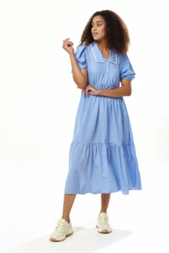 Liquorish Divine Grace Smock Midi Dress In Blue