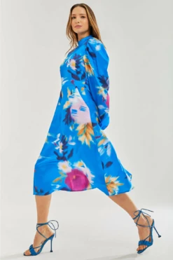 Liquorish Blue Floral Satin Cut Out Back Midi Dress -Yumi Clothing Shop FS7sQs7E 8710