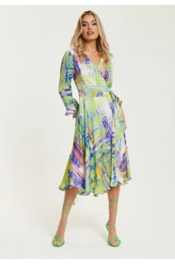 Liquorish Abstract Print Midi Wrap Dress In Green -Yumi Clothing Shop Fd7mfWcT 15655