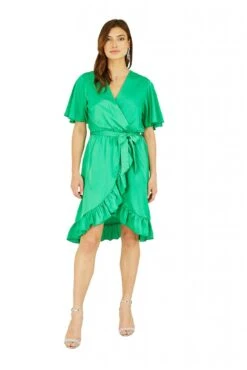 Mela London Green Satin Wrap Dress -Yumi Clothing Shop FgXU6Tvg 13505