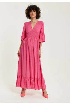 Liquorish Pink Maxi Dress With Frill Sleeves 8 Liquorish Pink Maxi Dress With Frill Sleeves -Yumi Clothing Shop G49L0ITL 15658