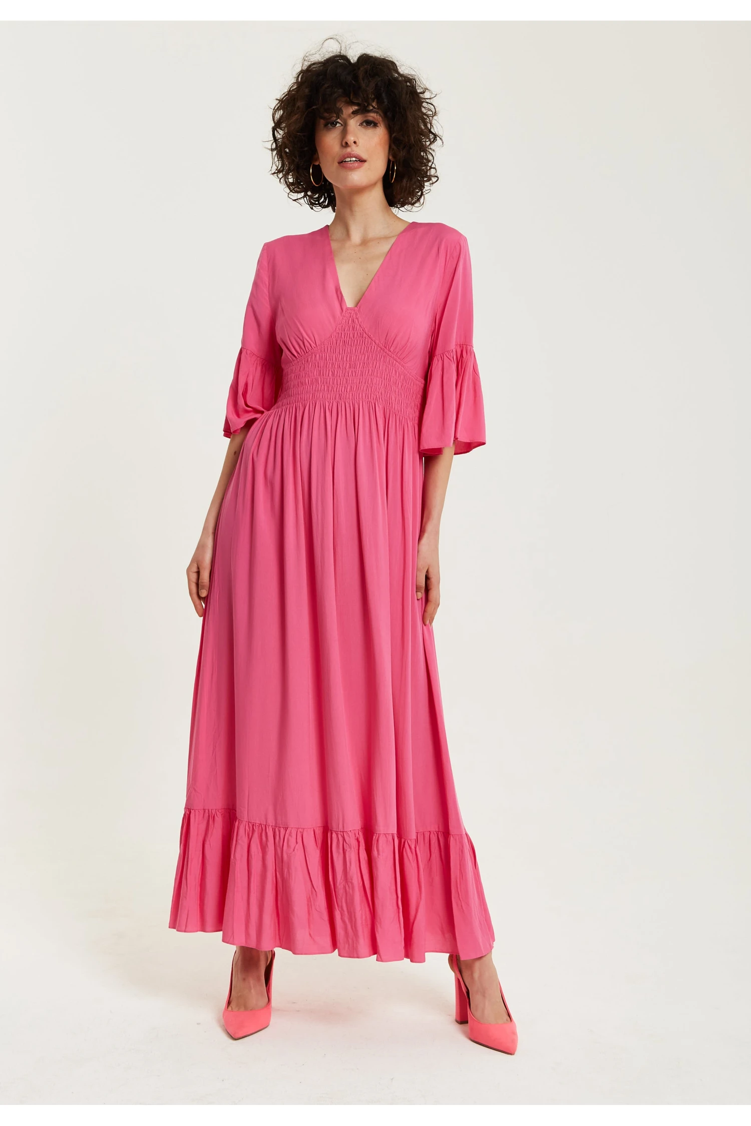 Liquorish Pink Maxi Dress With Frill Sleeves 3 Liquorish Pink Maxi Dress With Frill Sleeves - Image 3