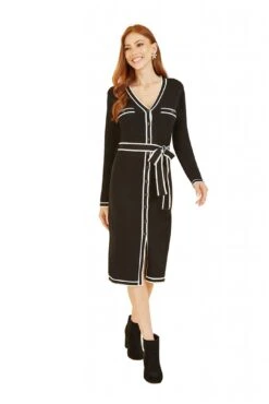 Yumi Black Knitted Shirt Dress With Contrast Border -Yumi Clothing Shop G49xqnO9 13313
