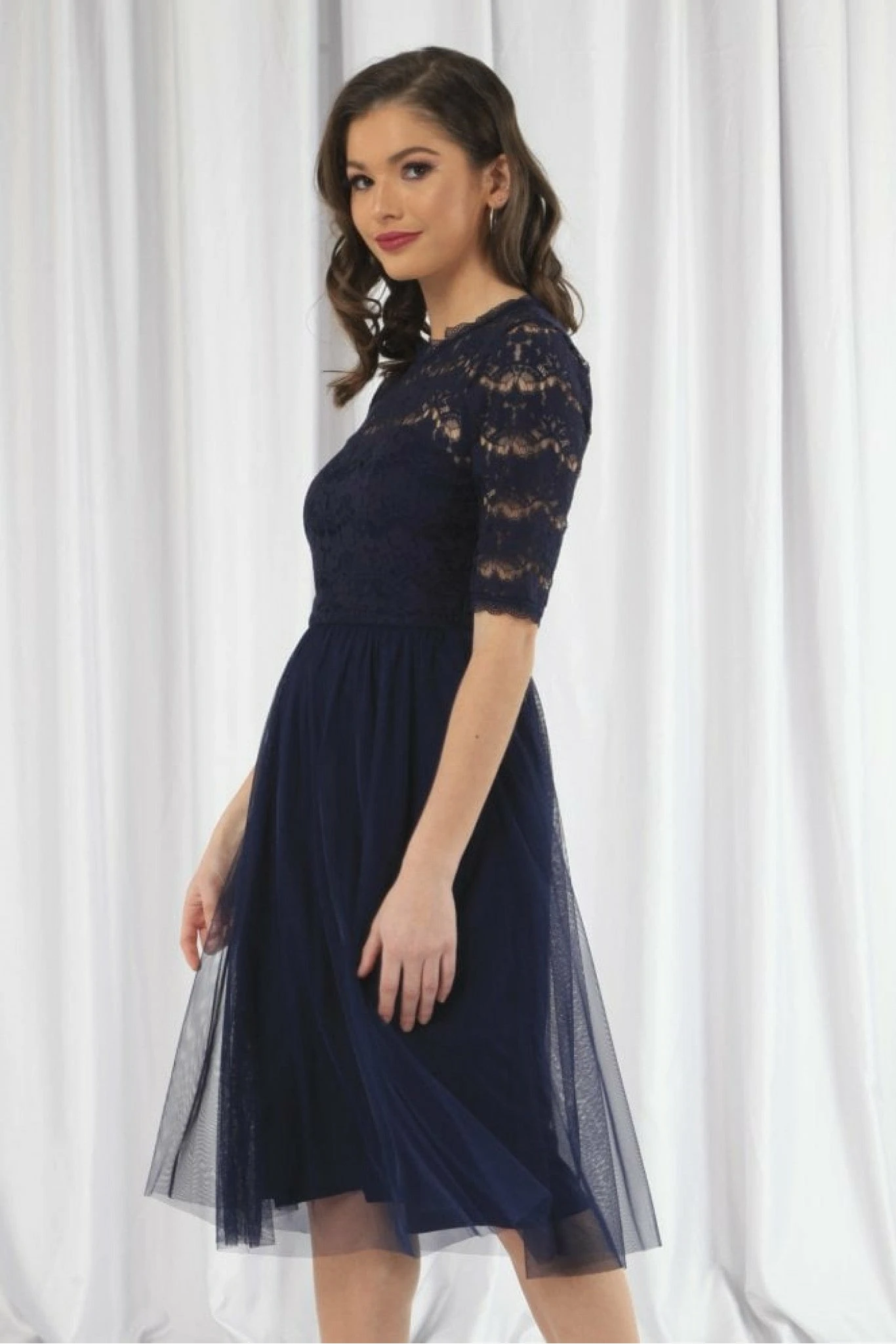 Double Second Navy Lace Dress With Tulle Skirt 2 Double Second Navy Lace Dress With Tulle Skirt - Image 2