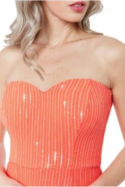 Goddiva Sequin Bandeau Maxi Dress - Vividcoral -Yumi Clothing Shop G5R6LAGo 13909