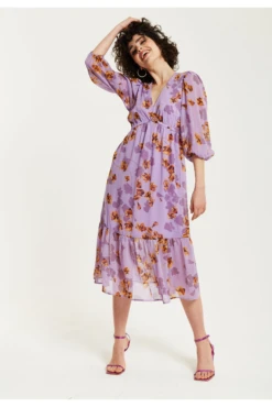Liquorish Purple Floral V-neck Midi Dress -Yumi Clothing Shop GApvF7OD 15665