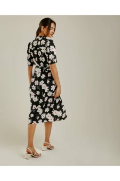 Dusty Pink Daisy Printed Wrapped Hem Dress | Black -Yumi Clothing Shop GU78HzUY 11577