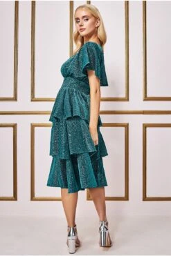 Goddiva Sequin Lurex Tiered Midi Dress - Teal Blue -Yumi Clothing Shop GdMWV9nw 13467
