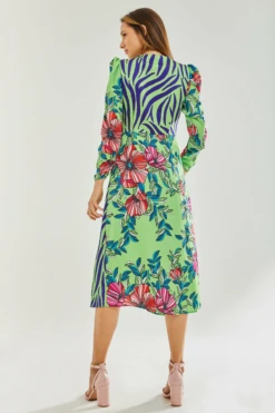 Liquorish Floral Animal Contrast Print Waist Wrap Midi Dress -Yumi Clothing Shop GfnwsGy2 8887