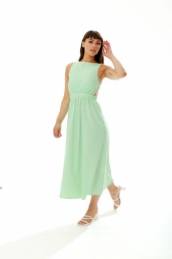 Liquorish Green Midi Dress With Open Back Elasticated Waist