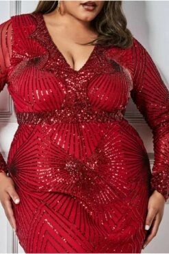 Goddiva Plus Starburst Sequin Maxi Dress - Red -Yumi Clothing Shop Gpgh81Y3 11682