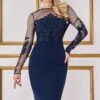 Goddiva Embroidered Mesh & Scuba Midi Dress - Navy