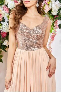 Goddiva Cowl Back Sequin & Chiffon Maxi Dress - Champagne -Yumi Clothing Shop GyR9KUla 3595