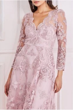 Goddiva Scalloped Lace Dipped Hem Midi Dress - Blush -Yumi Clothing Shop H3q6UUPD 13770