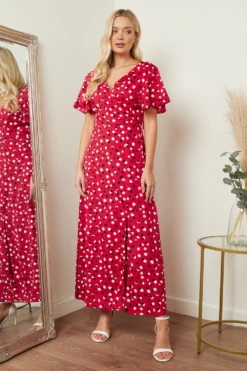 Lilura London Wrap Front Maxi Dress In Red & Black -Yumi Clothing Shop H3tbmMkc 15685
