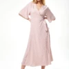 Liquorish Polka Dot Midi Wrap Dress In Light Pink