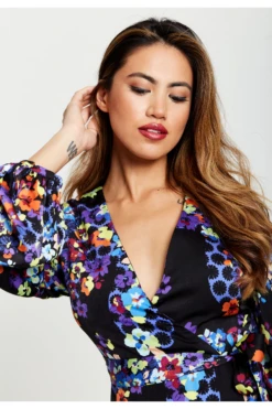 Liquorish Speckle Floral Print Mini Wrap Dress -Yumi Clothing Shop HPf4iOBm 12867