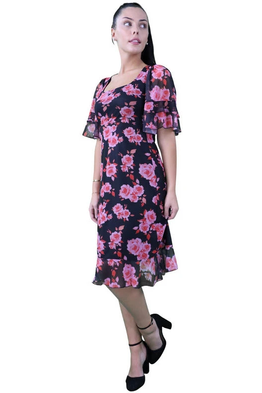 Signage Square Neck Hem Frill Sleeve Dress 1 Signage Square Neck Hem Frill Sleeve Dress