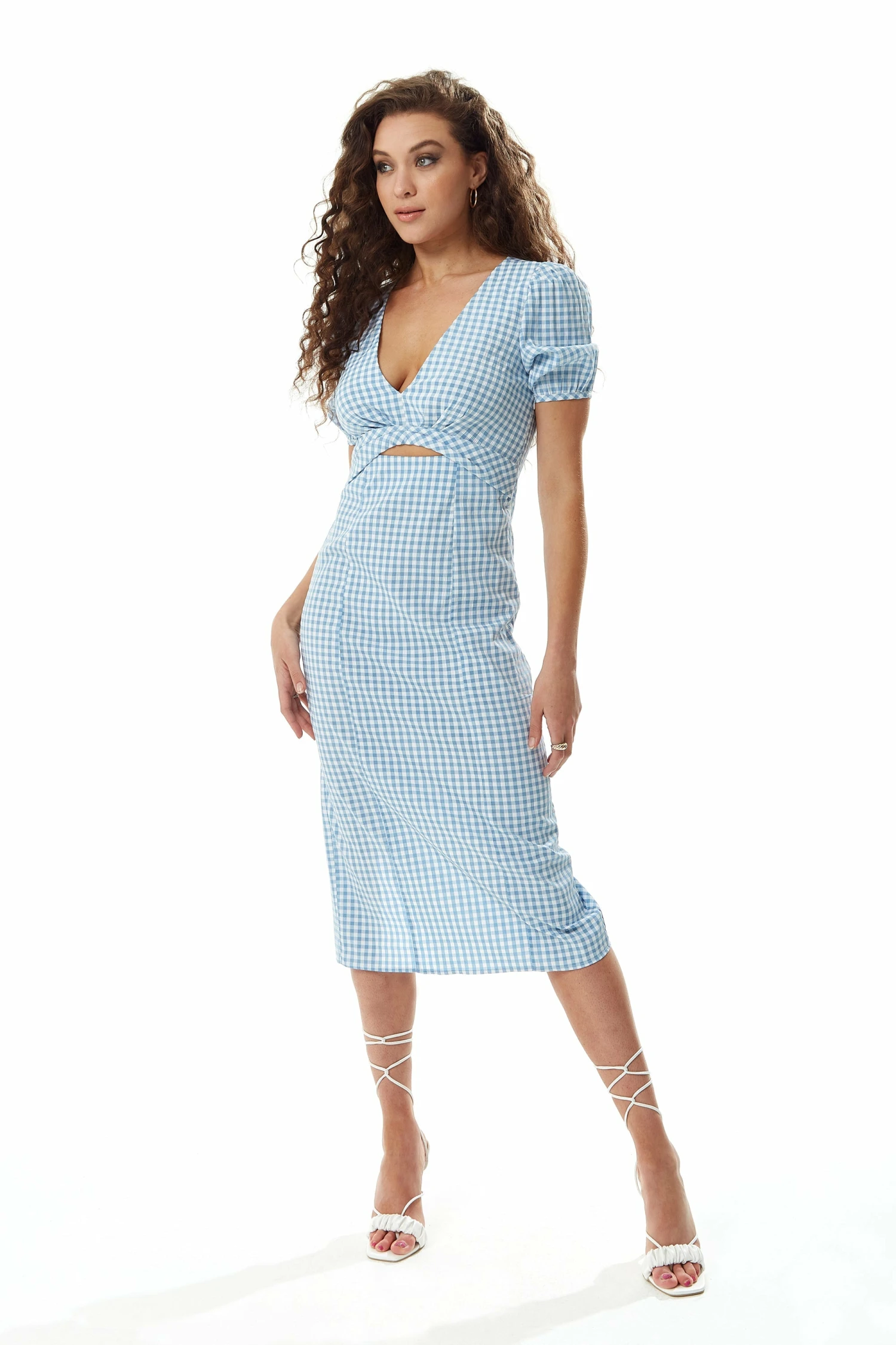 Liquorish Gingham Cut Out Front Midi Dress In Bluewhite 1 Liquorish Gingham Cut Out Front Midi Dress In Bluewhite