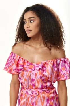 Liquorish Belted Midi Dress With Off Shoulder Sleeves Pink -Yumi Clothing Shop HppgHecR 8872
