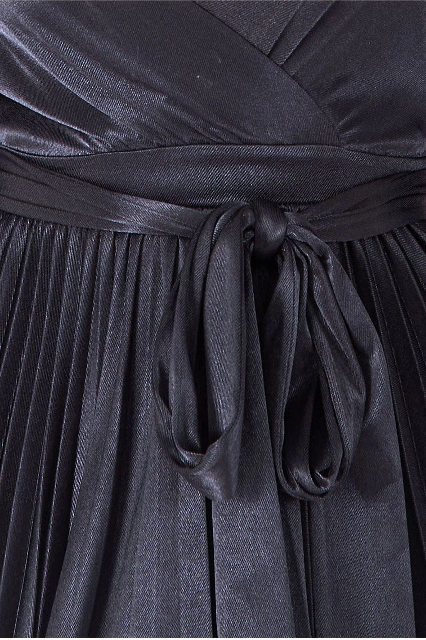Goddiva Satin Pleated Skirt Wrap Midi Dress - Black 4 Goddiva Satin Pleated Skirt Wrap Midi Dress - Black - Image 4