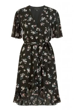 Mela London Black Floral Frill Wrap Dress -Yumi Clothing Shop IAsMivOp 14761
