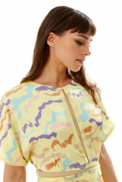 Liquorish Midi Abstract Zebra Print Dress With Mesh Yellow -Yumi Clothing Shop IjkUYk1l 10788