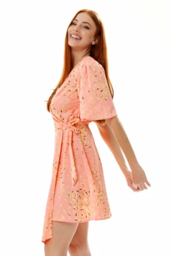 Liquorish Mini Abstract Animal Print Wrap Dress In Peach -Yumi Clothing Shop IpHjvjzJ 10793