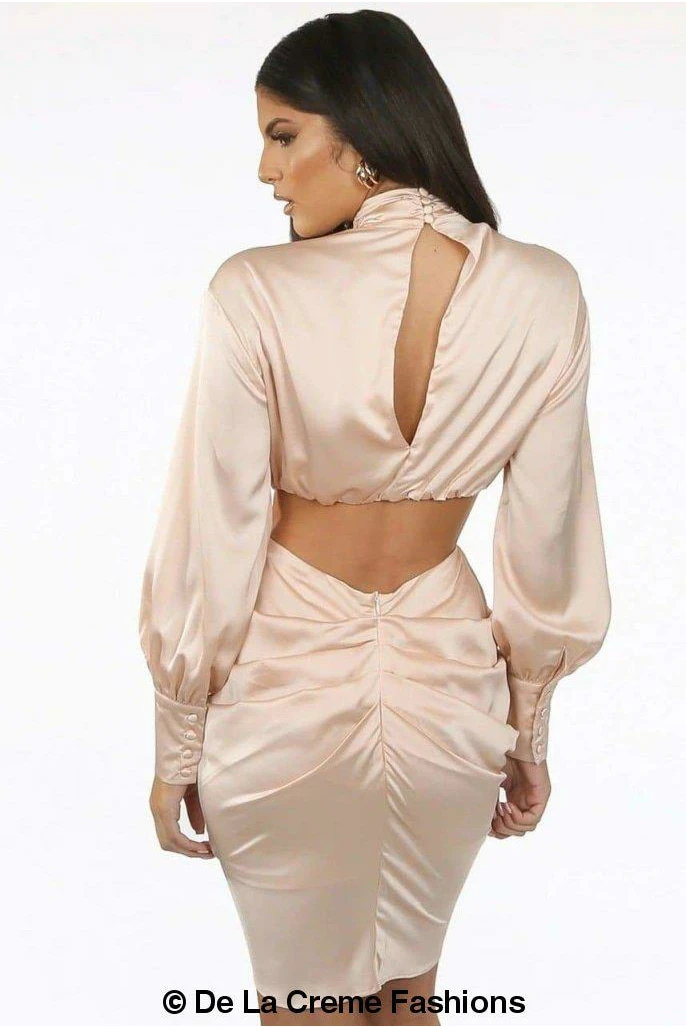 De La Creme Fashions Pleated High Neck Cut Out Mini Dress 7 De La Creme Fashions Pleated High Neck Cut Out Mini Dress - Image 7