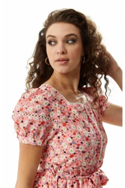 Liquorish Pink Floral Midi Dress With Trim Lace Details -Yumi Clothing Shop IscZZFpH 10456