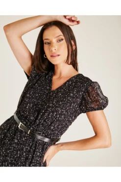 Dusty Pink Printed Tiered Belted Dress -Yumi Clothing Shop J3SnSYi7 12032