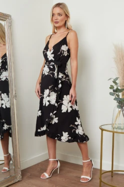 Lilura London Black Floral Print Cami Midi Dress -Yumi Clothing Shop J9T5NmI8 15696