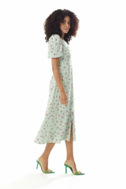 Liquorish Gingham Floral Midi Dress In Greenwhite With Lace -Yumi Clothing Shop JBTEcjYx 10462