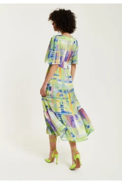 Liquorish Green Abstract Print Midi Dress With Short Sleeves -Yumi Clothing Shop JNw5xfII 15657