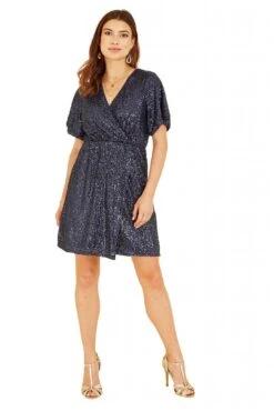 Mela London Navy Sequin Kimono Sleeve Wrap Dress -Yumi Clothing Shop JSK2kMwo 13617