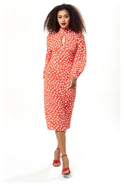 Liquorish Heart Print Midi Dress In Red With Slit