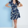Lilura London Navy Blue Floral Wrap Frill Dress